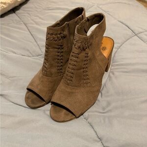 Ruff Hewn Taupe Peep-Toe Heels